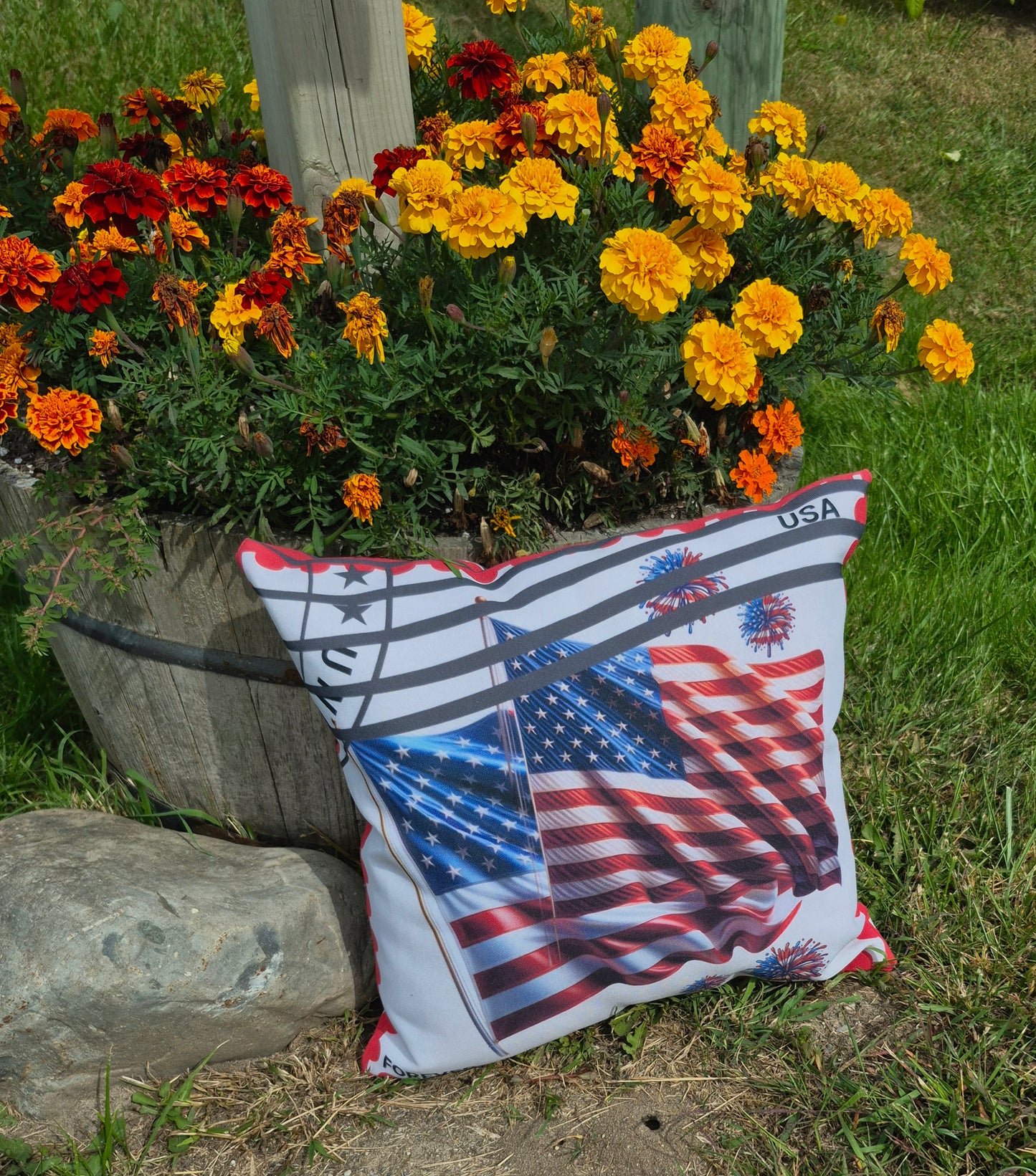 Flag Stamp Outdoor Pillow