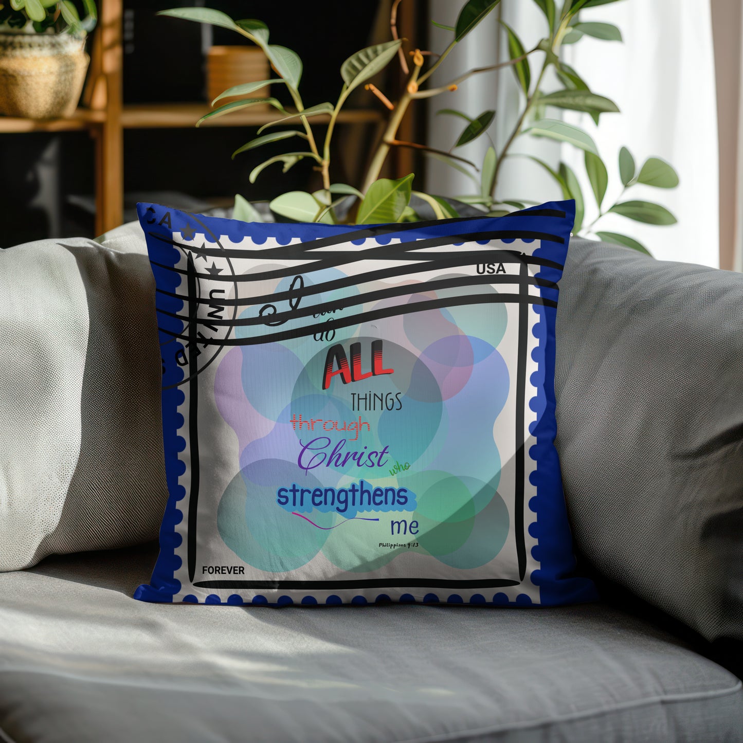 I Can Do All Things Stamp Outdoor Pillow