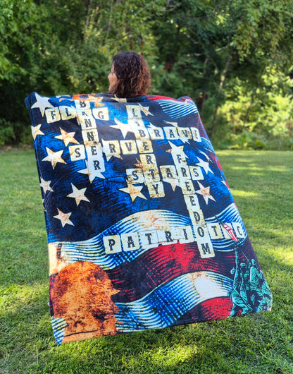 Patriotic Crossword Velveteen Blanket