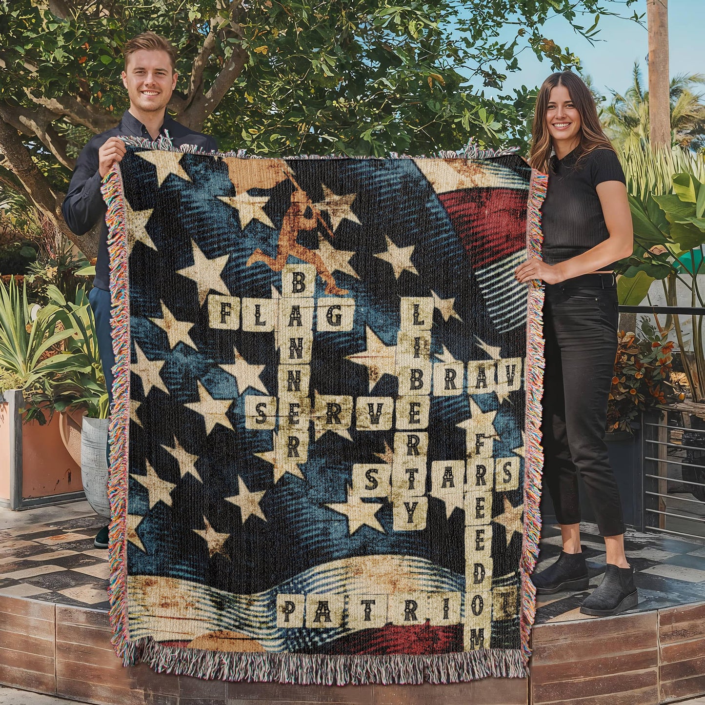 Patriotic Crossword Woven Blanket