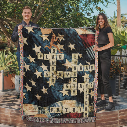 Patriotic Crossword Woven Blanket