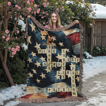 Patriotic Crossword Woven Blanket